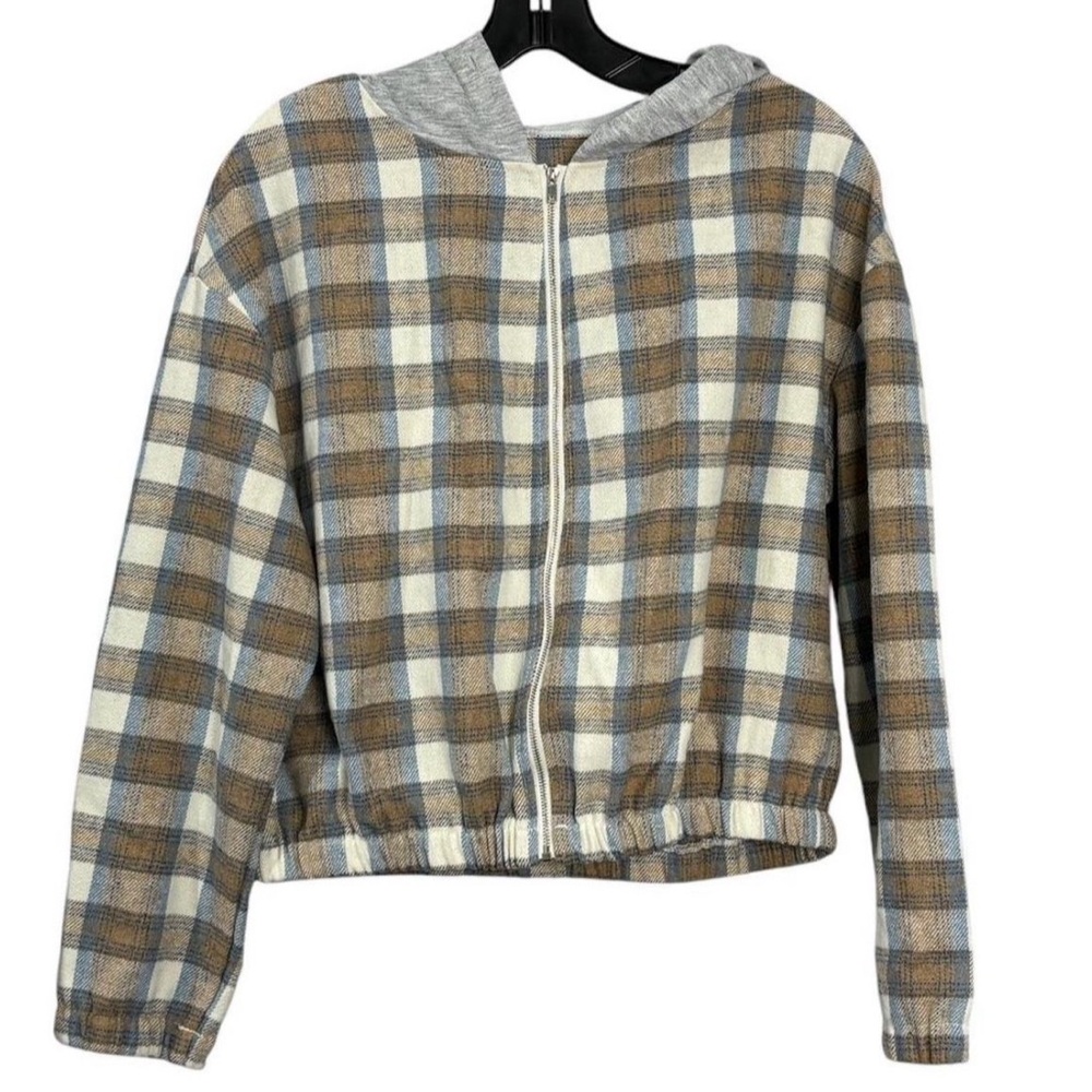 SHEIN Plaid Hoodie Zip Up Sweater